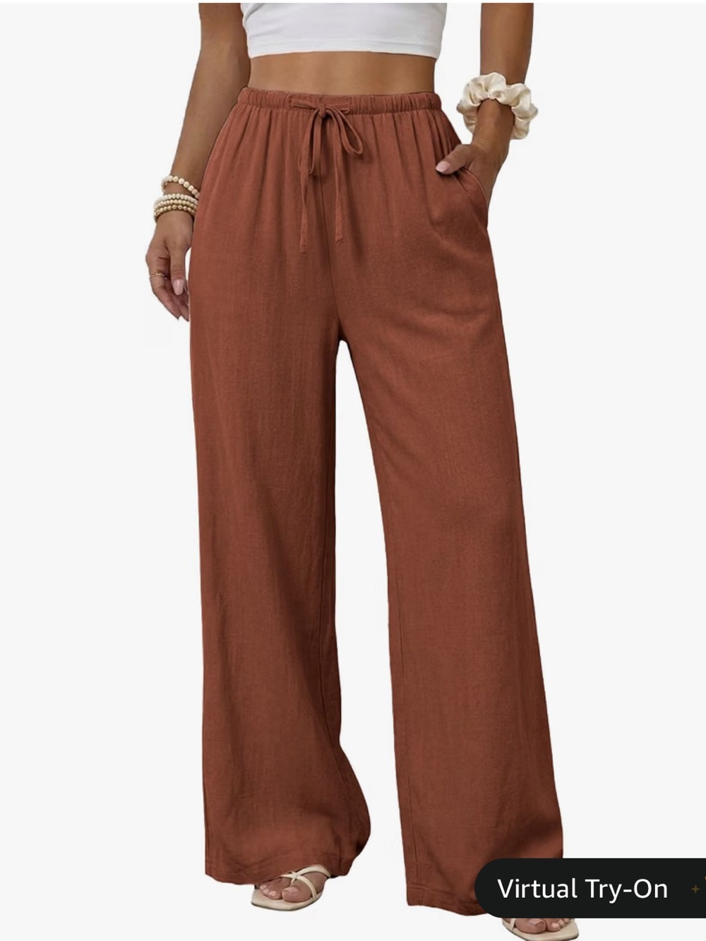 Cozy Drawstring Lounge Pants - Rust & Beige